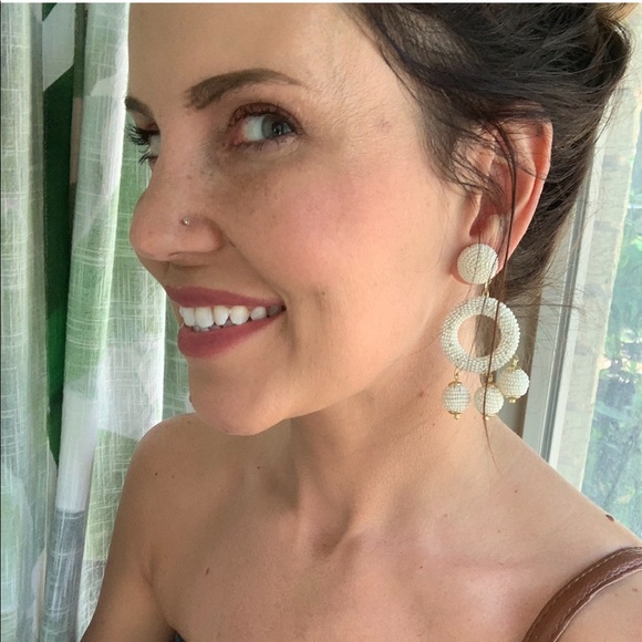 Last one! Beaded Drop Earrings in Ivory - Picture 2 of 4